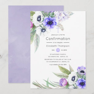 Pastell Violett och Plommon Blommig Konfirmation Inbjudningar