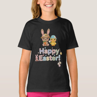 Pastell Virkad Glad Påsk Kanin & Chick design  T Shirt