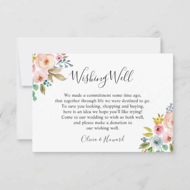 Pastell Watercolor Blommig Bröllopshjärtas önskebr Inbjudningar (Framsida)