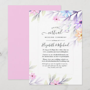 Pastell Watercolor Blommig Online Virtuell Bröllop Inbjudningar
