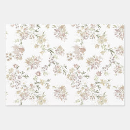 Pastell Watercolor blommor Inpackningspapper av 3