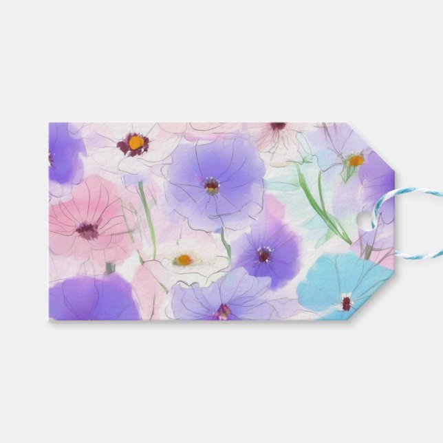 Pastell Watercolor Blommor  Presentetikett (Framsidan (Horisontell))