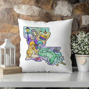 Pastell Watercolor Mardi Gras Louisiana Stat Kudde