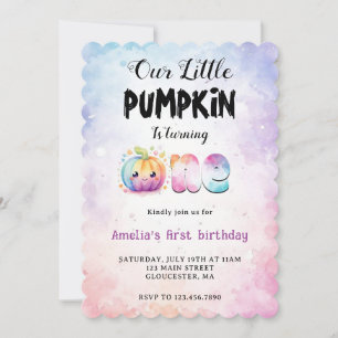 Pastell Watercolor Söt Pumpa 1-års Födelsedag Inbjudningar