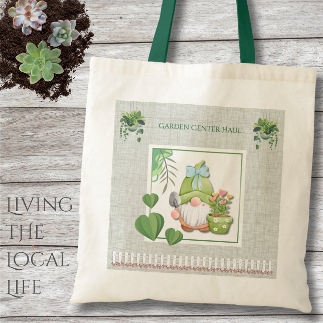 Pastell Whimsical Grön Gnome Trädgårdstaska Tygkasse (Cultivate joy and carry your garden treasures in style with this charming gnome tote!)