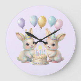 Pastell Whimsical Kanin Tvillingar Födelsedags väg Stor Klocka