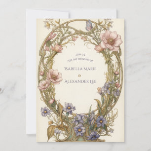 Pastell Wildflower Art Nouveau Bröllopsinbjudan Inbjudningar
