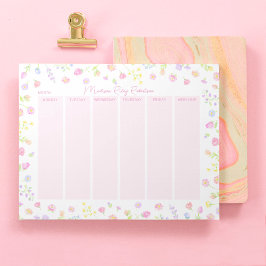 Pastell Wildflower Veckoplaneringsblock i Rosa Anteckningsblock