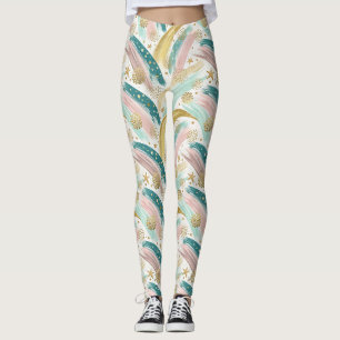PastellAbstrakt med Whimsique Rainbow med Guld Sta Leggings