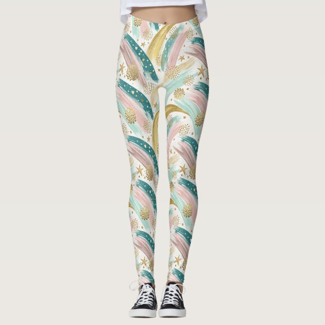 PastellAbstrakt med Whimsique Rainbow med Guld Sta Leggings (Framsida)