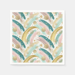 PastellAbstrakt med Whimsique Rainbow med Guld Sta Pappersservett