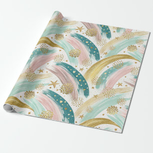 PastellAbstrakt med Whimsique Rainbow med Guld Sta Presentpapper