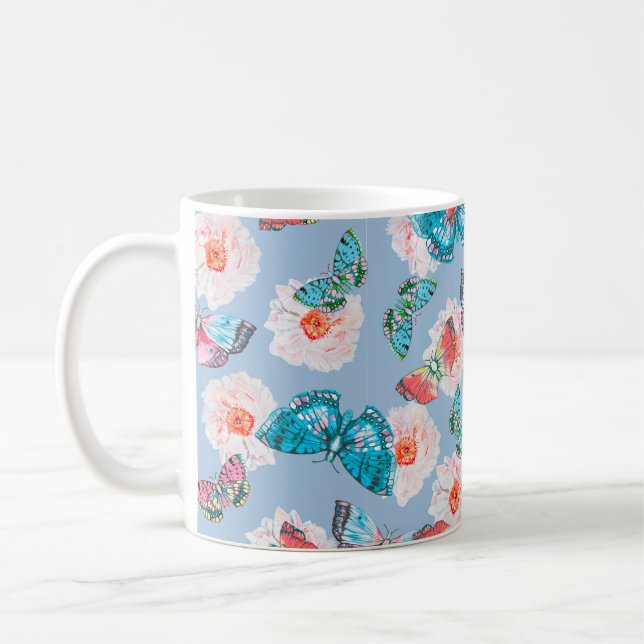 Pastellanemoner och butterflies färgade vattencolo kaffemugg (Vänster)