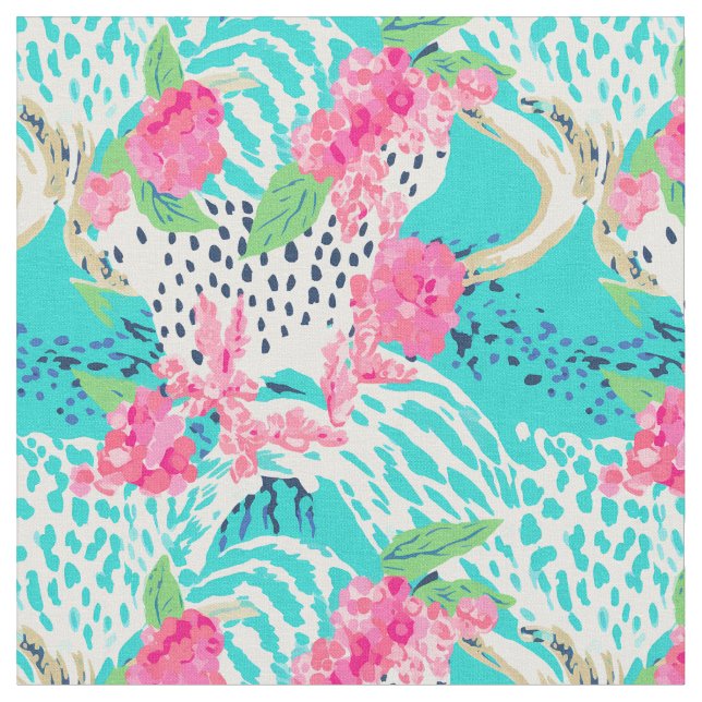 Pastellanimalt tryck med blommor tyg (Närbild)