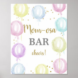 Pastellballonger Baby Shower Momosa Pub-tecken Poster