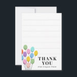 Pastellballonger Födelsedags Tackkort Tack Kort<br><div class="desc">Perfekt för en ung barnskribent har detta lilla platta tackkort subtila linjer för att hjälpa nya skribenter att hålla sina linjer raka och ger dem utrymme att skriva ett enkelt tackmeddelande för de presenter som de fick efter deras födelsedagsfirande. Vackra pastellfärgade födelsedagsballonger bidrar till det roliga.</div>