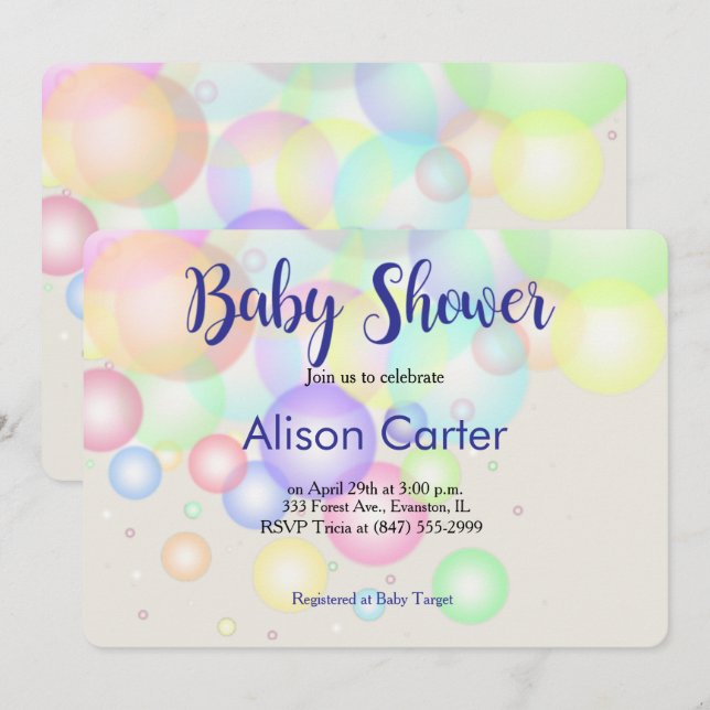 pastellballonger inbjudan till babydusch (Fram/baksida)