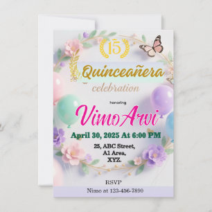 Pastellballonger och fjärilar Quinceañera Inbjudningar