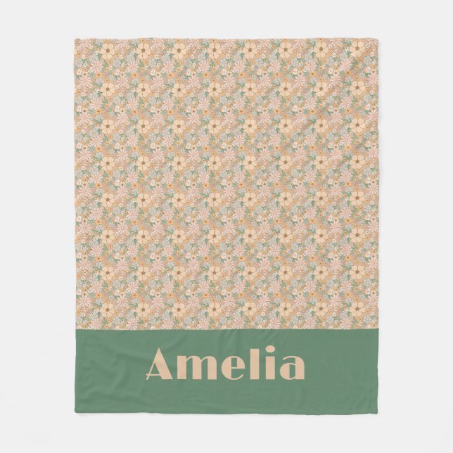 Pastellbeige blommönster namn fleecefilt (Framsidan)