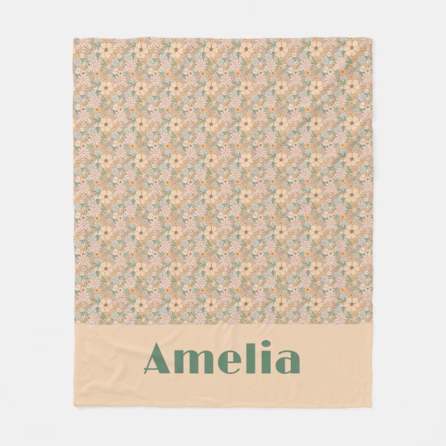 Pastellbeige blomster Mönster namn Fleecefilt (Framsidan)