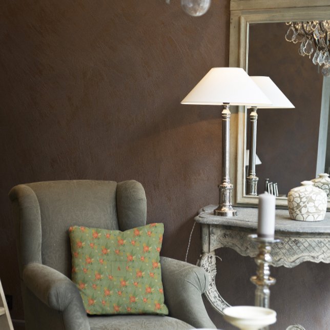 Pastellbeige grönt mint blommönster monogram kudde (Skapare uppladdad)