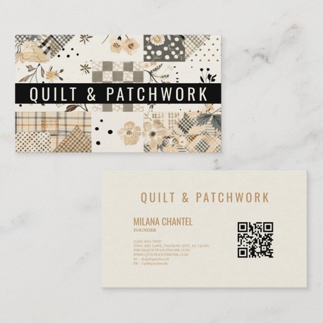 Pastellbeige Quilt Patchwork Handgjorda Kläder  Visitkort (Fram/baksida)