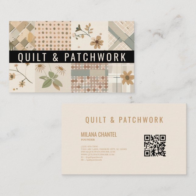 Pastellbeige Quilt Patchwork Handgjorda Kläder  Visitkort (Fram/baksida)