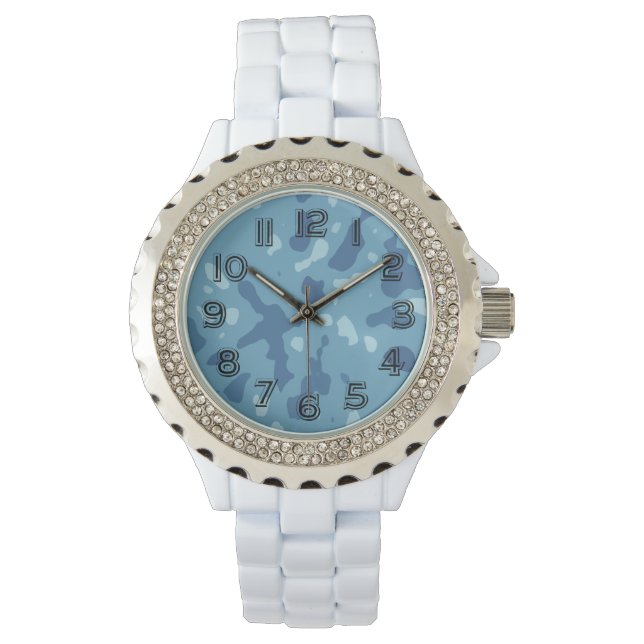 Pastellblå abstrakt kamouflage-mönster  armbandsur (Framsida)