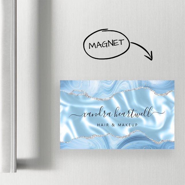 Pastellblå Agat Guld Glitter Lyx Magnetiska Visitkort (Skapare uppladdad)
