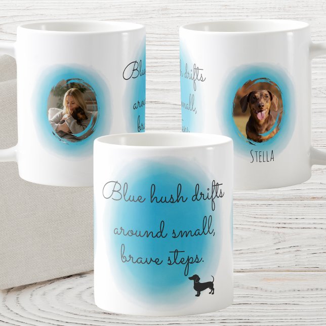 Pastellblå akvarell-dachshund-mugg — Anpassat namn Kaffemugg (Skapare uppladdad)