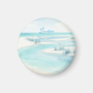 pastellblå akvarell strand vågor namn redigerbar c magnet