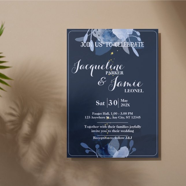Pastellblå akvarellblommig grönska Bröllop  Inbjudningar (Pastel Blue Watercolor Floral Greenery Wedding Design)