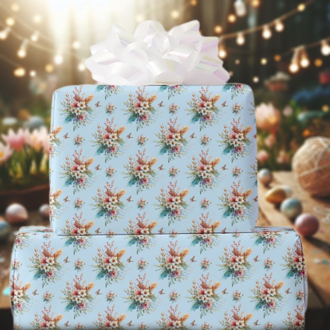 Pastellblå akvarellblommig kors Easter  Presentpapper (Skapare uppladdad)