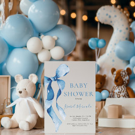 Pastellblå Baby Shower med rosett Inbjudningar