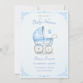 Pastellblå babydusch för mjuka baby barnvagn inbjudningar