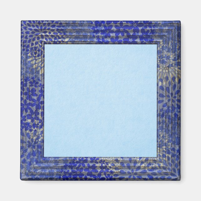 Pastellblå bakgrund, medelblå ram magnet (Framsidan)