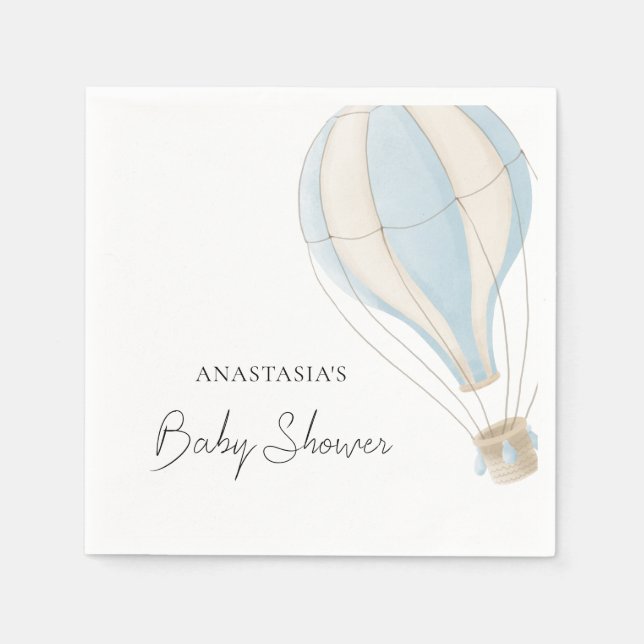 Pastellblå Ballong Baby Shower Pappersservett (Framsidan)