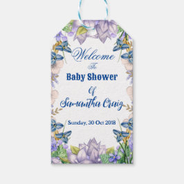 Pastellblå Blommar Lila Syren Blommig Baby Shower Presentetikett
