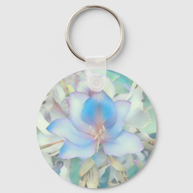 Pastellblå Blommar Nyckelring (Framsida)