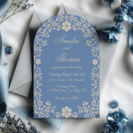 Pastellblå Blommig Elegant Bröllopsinbjudan Inbjudningar