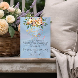 Pastellblå - Blommig & Guld Tiara Quinceanera Tack Kort