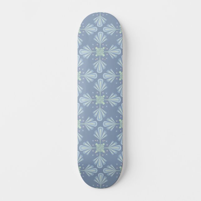 Pastellblå blommigt abstrakt upprepning  mini skateboard bräda 18,5 cm (Framsida)