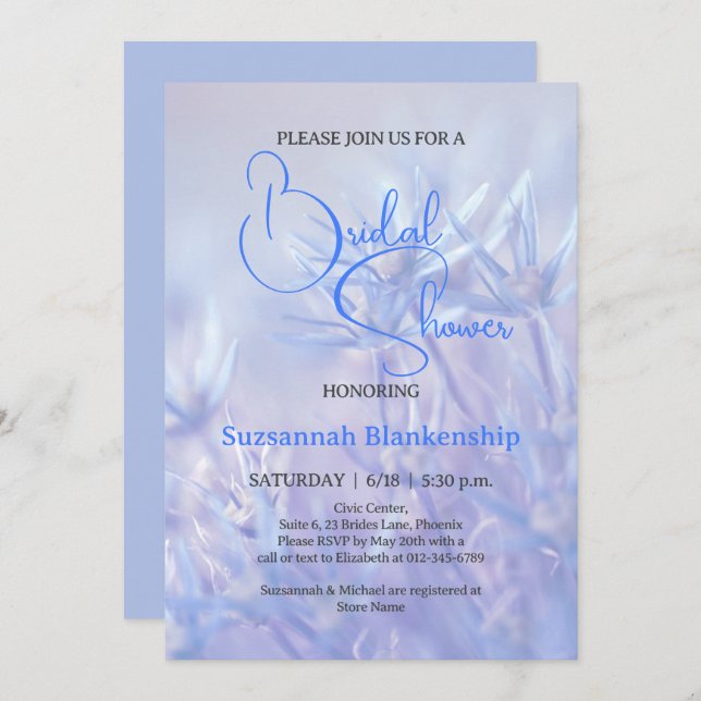 Pastellblå Blommigt - Möhippa Inbjudningar (Fram/baksida)