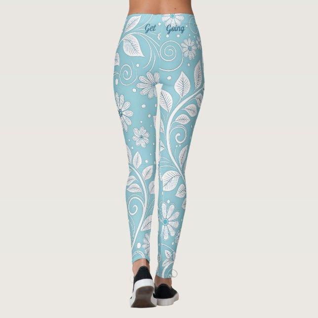 Pastellblå Blommönster Leggings (Baksida)