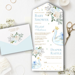 Pastellblå blomster svan prinsessa baby shower