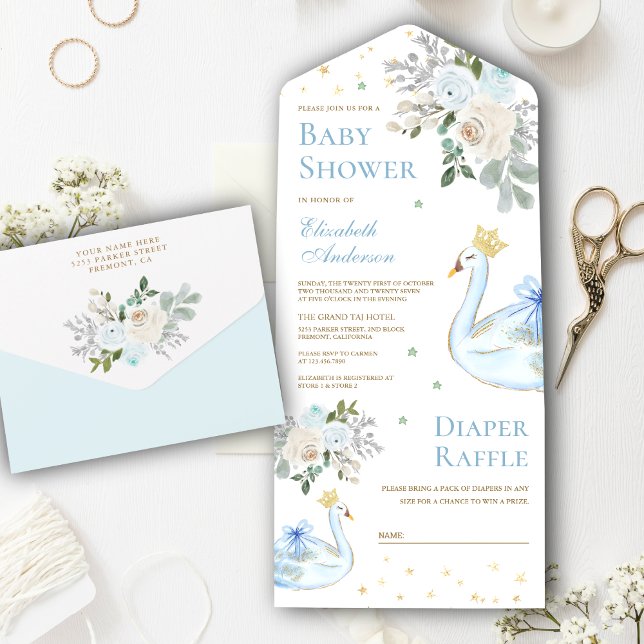 Pastellblå blomster svan prinsessa baby shower (Skapare uppladdad)