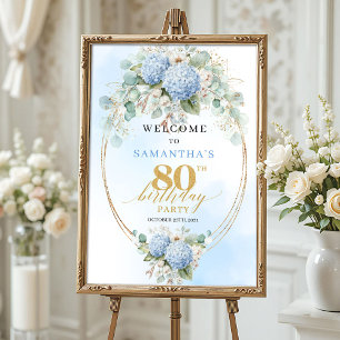 Pastellblå blomstergom eukalyptus 80 födelsedagsfi poster