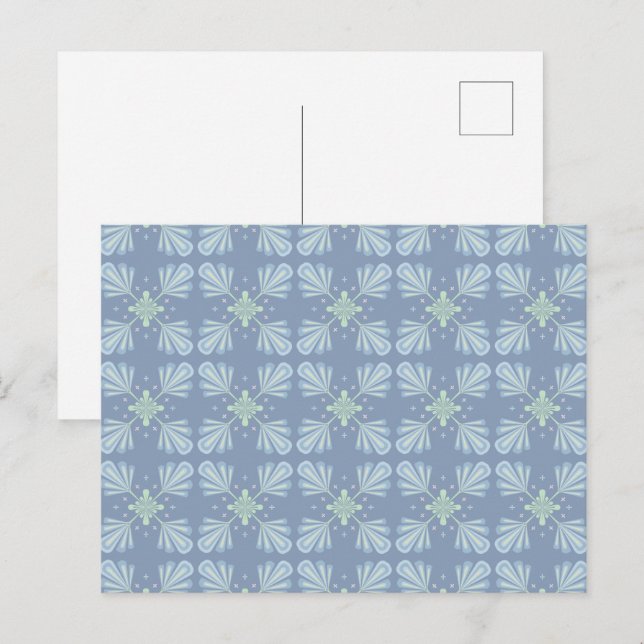 Pastellblå blomstermönster abstrakt upprepning  vykort (Fram/baksida)