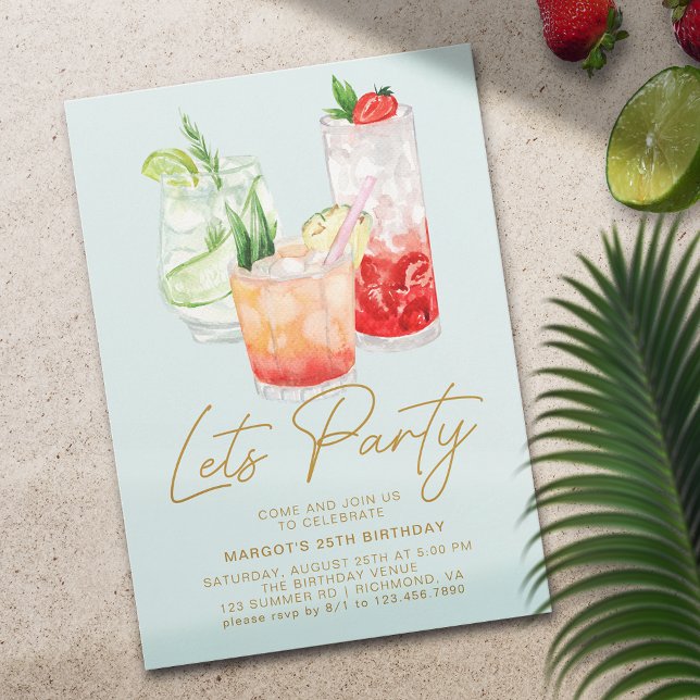 Pastellblå | Chic sommar cocktailparty födelsedag Inbjudningar (Skapare uppladdad)