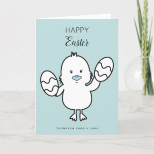 Pastellblå Chick- och äggbelysning av Cute Påsk Helgkort
